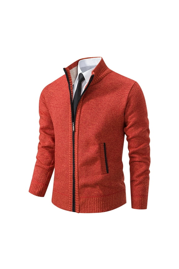 Men's Casual Sweaters Business Slim Full Zip Stand Collar Casual Knit Cardigan with Pockets Workwear Winter Fall