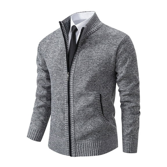 KyCheLot Men's Casual Sweaters Business Slim Full Zip Stand Collar Casual Knit Cardigan with Pockets Workwear Winter Fall