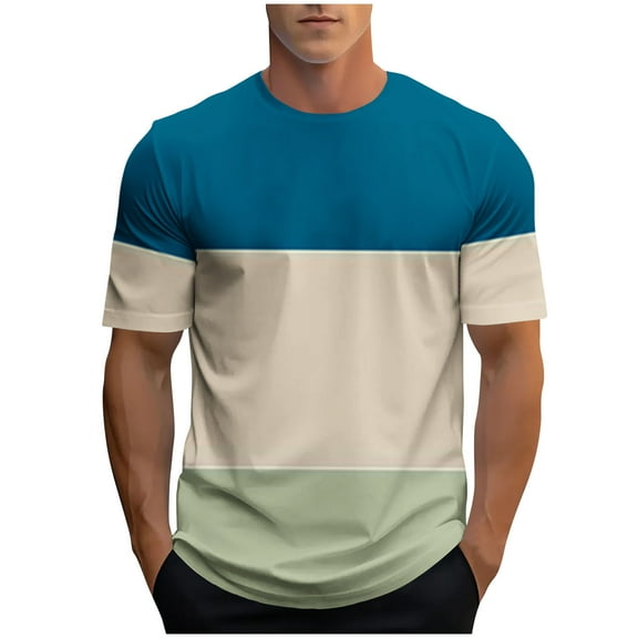 KyCheLot Men's Color Block Summer Tees Short Sleeve Shirts Casual Crew Neck Tops Dailywear