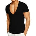 thumbnail image 1 of KyCheLot Men's Deep V Neck Tshirts Textured Slim Workout Short Sleeve Muscle Shirts Casual Tops, 1 of 7