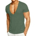 thumbnail image 1 of KyCheLot Men's Deep V Neck Tshirts Textured Slim Workout Short Sleeve Muscle Shirts Casual Tops, 1 of 7