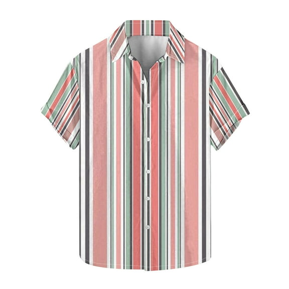 KyCheLot Men's Dress Shirts Stripe Summer Short Sleeve Collar Button down Shirt Casual Travel