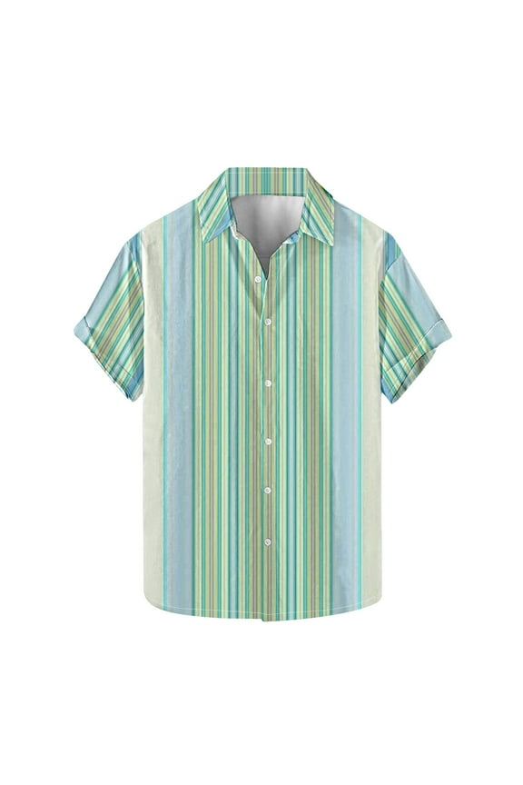 Men's Dress Shirts Stripe Summer Short Sleeve Collar Button down Shirt Casual Travel