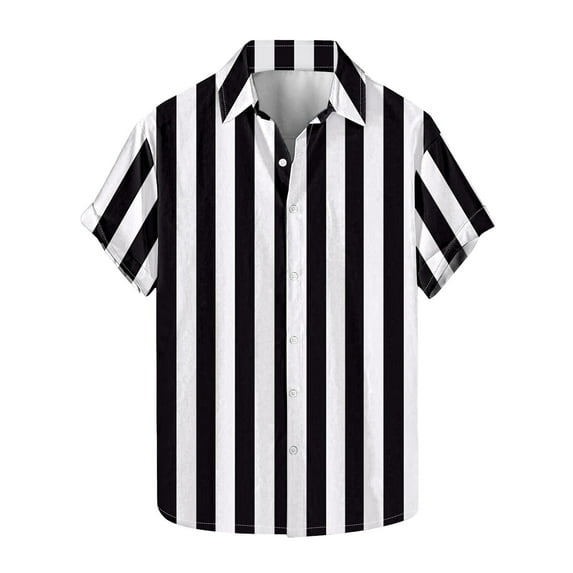 KyCheLot Men's Dress Shirts Stripe Summer Short Sleeve Collar Button down Shirt Casual Travel