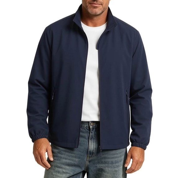 KyCheLot Men's Jackets Solid Color Full Zip Stand Collar Outwear with Pocket Loose Lightweight Casual Daily Business Coat