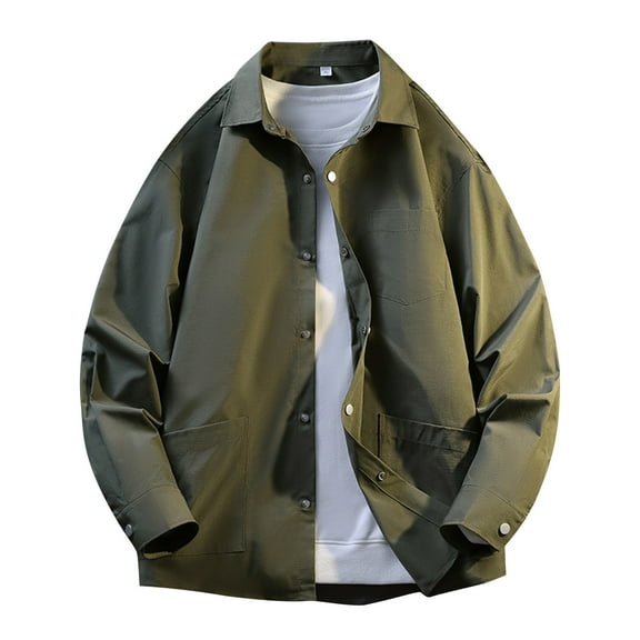 KyCheLot Men's Lightweight Jackets Casual Work Long Sleeve Collared Button down Shirt Jacket with Pocket
