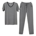 thumbnail image 1 of KyCheLot Men's Sleepwear Outfits Short Sleeve V Neck Tshirts and Soft Loose Pants Comfy Pajama Set Dailywear, 1 of 3