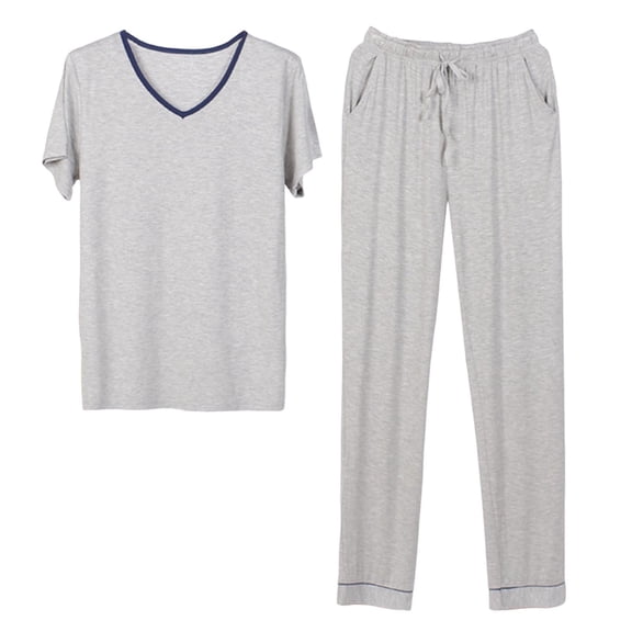 KyCheLot Men's Sleepwear Outfits Short Sleeve V Neck Tshirts and Soft Loose Pants Comfy Pajama Set Dailywear