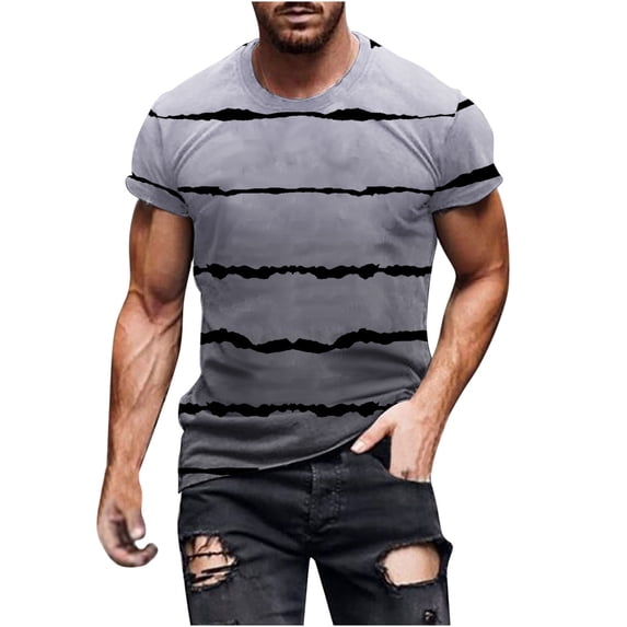 KyCheLot Men's Stripe T-Shirt Lightweight Crewneck Short Sleeve Soft Loose Lounge T Shirt Summer
