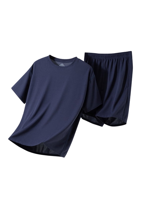 Men's Summer Pajamas 2 Piece Comfort Stretch Short Sleeve T Shirt and Shorts Set Casual Home Sleepwear