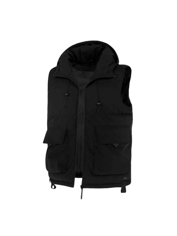 Men's Warm Vest Winter Thick Zip up Hooded Quilted Padded Thermal Outerwear with Pockets