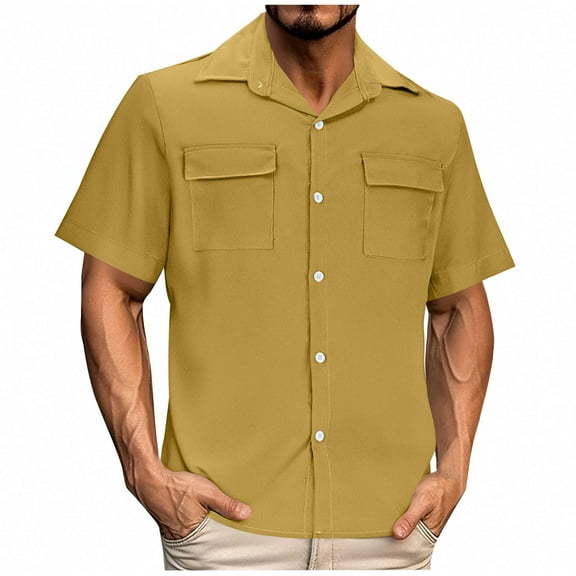 KyCheLot Men's Work Shirts Tops with Chest Pockets Button down Short Sleeve Shirt Summer Hiking Shirts Travel