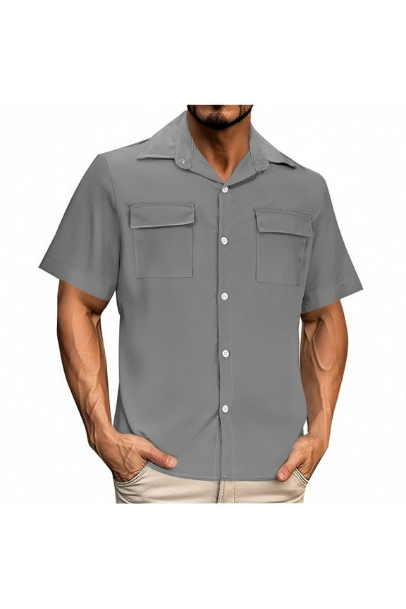 Men's Work Shirts Tops with Chest Pockets Button down Short Sleeve Shirt Summer Hiking Shirts Travel