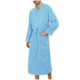 thumbnail image 1 of KyCheLot Mens Bath Robes Vintage Color Block Loose Long Sleeve with Belt over Knee Length Pajamas, 1 of 7