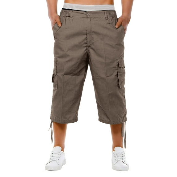 KyCheLot Mens Capris Summer Casual Cargo Pants Below Knee Drawstring Hem Capri Pants Hiking Work Outdoor