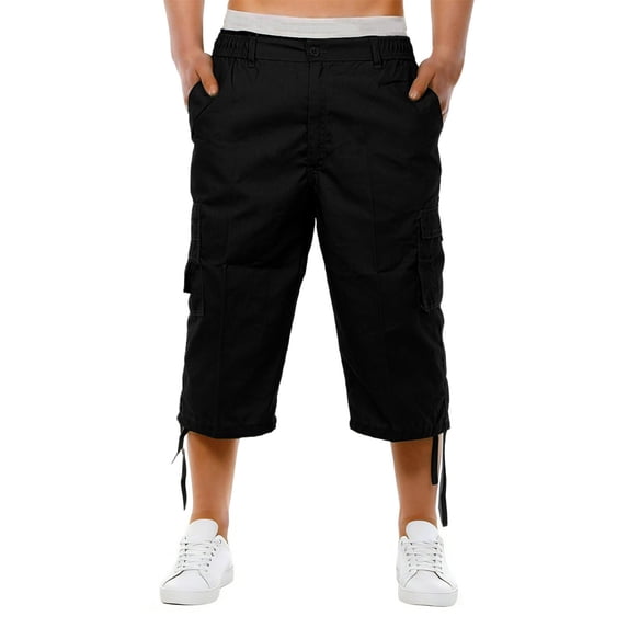 KyCheLot Mens Capris Summer Casual Cargo Pants Below Knee Drawstring Hem Capri Pants Hiking Work Outdoor