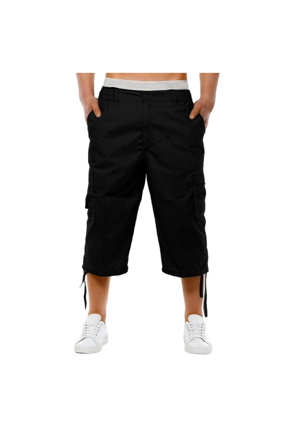 Mens Capris Summer Casual Cargo Pants Below Knee Drawstring Hem Capri Pants Hiking Work Outdoor