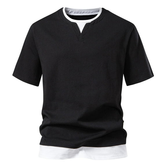 KyCheLot Mens Comfy Business Tee Layered Color Block Short Sleeve Lightweight Pullover Casual Shirts