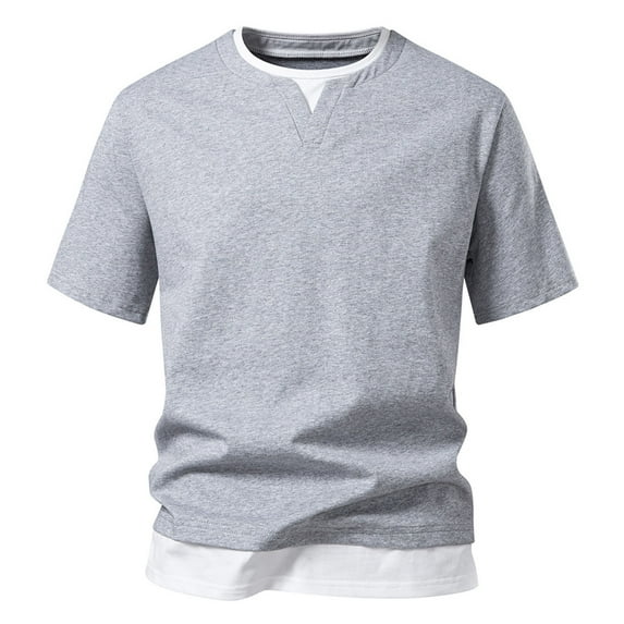 KyCheLot Mens Comfy Business Tee Layered Color Block Short Sleeve Lightweight Pullover Casual Shirts