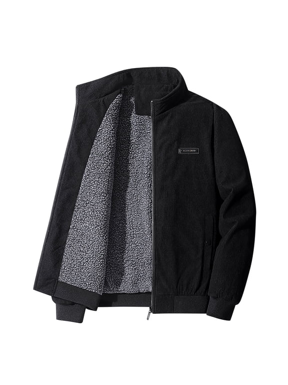 Mens Corduroy Jackets Full Zip Lightweight Fleece Lined Vintage Warm Trucker Coat with Pockets