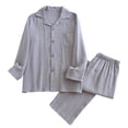 thumbnail image 1 of KyCheLot Mens Cotton Pajama Sets Comfy Fall Winter Long Sleeve Button up Tops and Loose Straight Leg Trousers Nightwear, 1 of 3