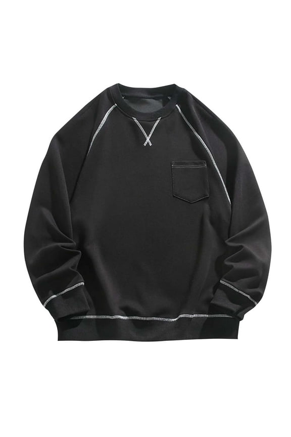 Mens Crewneck Sweatshirts Lightweight with Chest Pockets Long Sleeve Pullover Fall Tops Sport