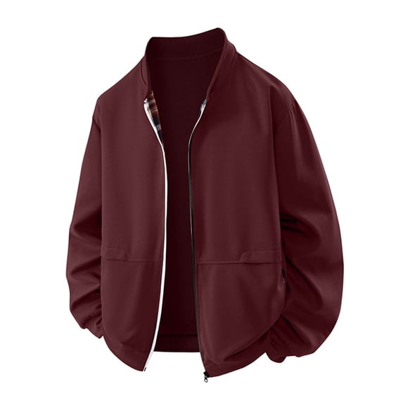 KyCheLot Mens Fall Jackets Solid Color Workwear Casual Full Zip Long Sleeve Loose Vintage Coat with Pockets