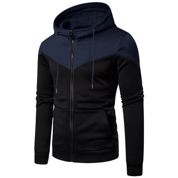 KyCheLot Mens Hoodie Jackets Sport Casual Long Sleeve Full Zip Color Block Sweatshirts with Pockets