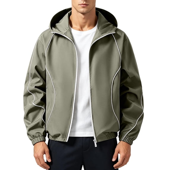 KyCheLot Mens Jackets Zip up Windbreaker Hooded with Pockets Loose Casual Outdoor Running Coat