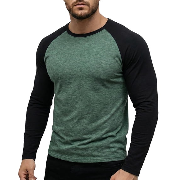 KyCheLot Mens Long Sleeve Shirts Crew Neck Color Block Raglan Sleeve Layer Undershirt Casual Lightweight Athletic Tops