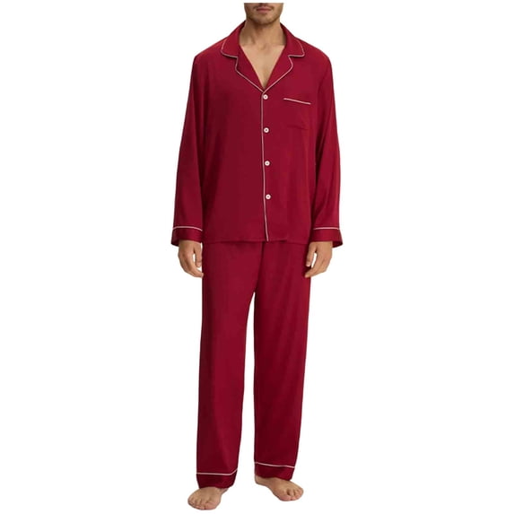 KyCheLot Mens Matching Pajamas Comfy Button down Long Sleeve Tops Pants Set Solid Color Breathable Soft Sleepwear