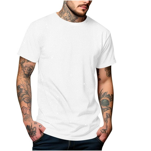 KyCheLot Mens Trendy Tshirts Sparkly Sequin Cotton Tees Comfy Lightweight Short Sleeve Crewneck Tops Party
