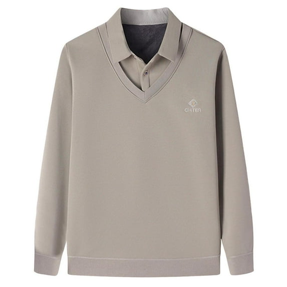 KyCheLot Mens Warm Work Shirt Fleece Lined Lapel Collar Solid Color Winter Long Sleeve Golf Shirts