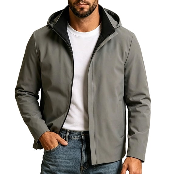 KyCheLot Mens Windbreaker Jackets Zip up Pockets Hooded Warmth Outdoor Causal Business Coat