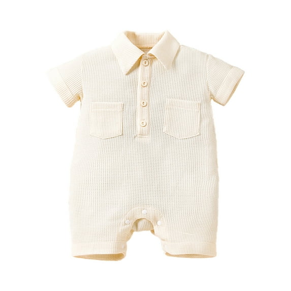 KyCheLot Newborn Baby Boy Clothes Short Sleeve Jumpsuit Collared Knit Summer Romper for 0-36 Months