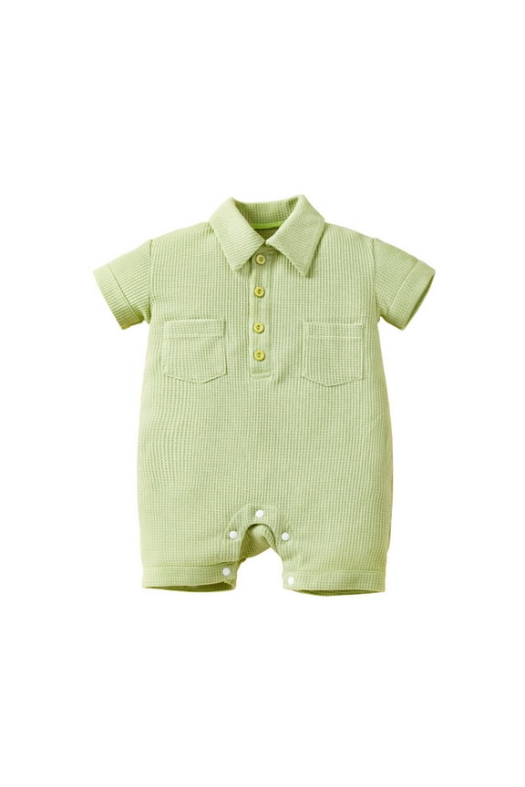Newborn Baby Boy Clothes Short Sleeve Jumpsuit Collared Knit Summer Romper for 0-36 Months