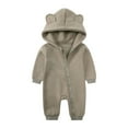 thumbnail image 1 of KyCheLot Newborn Baby Boy Girl Warm Clothes Hooded Zip up Long Sleeve Jumpsuit Solid Color Romper 0-24 Months, 1 of 6