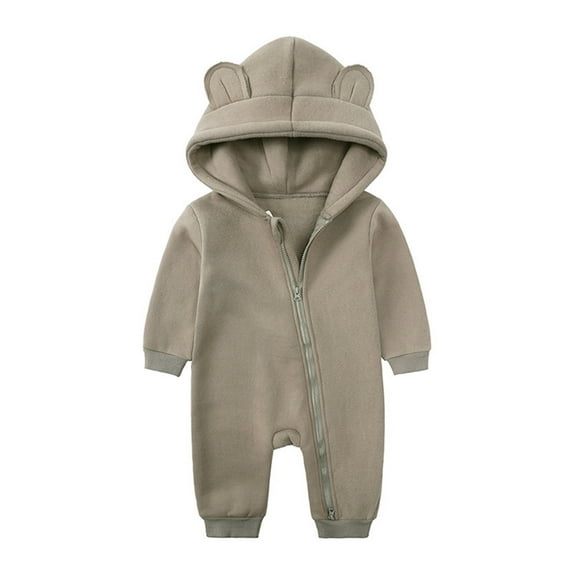 KyCheLot Newborn Baby Boy Girl Warm Clothes Hooded Zip up Long Sleeve Jumpsuit Solid Color Romper 0-24 Months