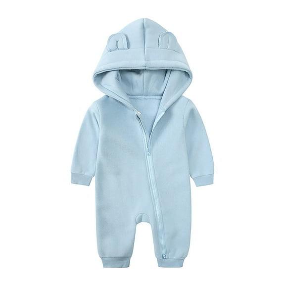 KyCheLot Newborn Baby Boy Girl Warm Clothes Hooded Zip up Long Sleeve Jumpsuit Solid Color Romper 0-24 Months