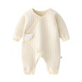 thumbnail image 1 of KyCheLot Newborn Baby Romper Homewear Side Snap Long Sleeve V Neck Jumpsuit Sleepwear 0-6 Months, 1 of 5