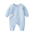 thumbnail image 1 of KyCheLot Newborn Baby Romper Homewear Side Snap Long Sleeve V Neck Jumpsuit Sleepwear 0-6 Months, 1 of 5