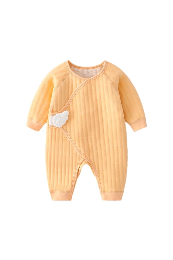Newborn Baby Romper Homewear Side Snap Long Sleeve V Neck Jumpsuit Sleepwear 0-6 Months