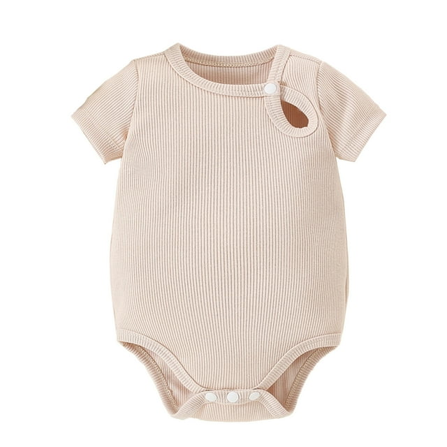 KyCheLot Newborn Baby Soft Bodysuit Ribbed Snap Short Sleeve Pullover Clothes Dailywear for 0-36 Months