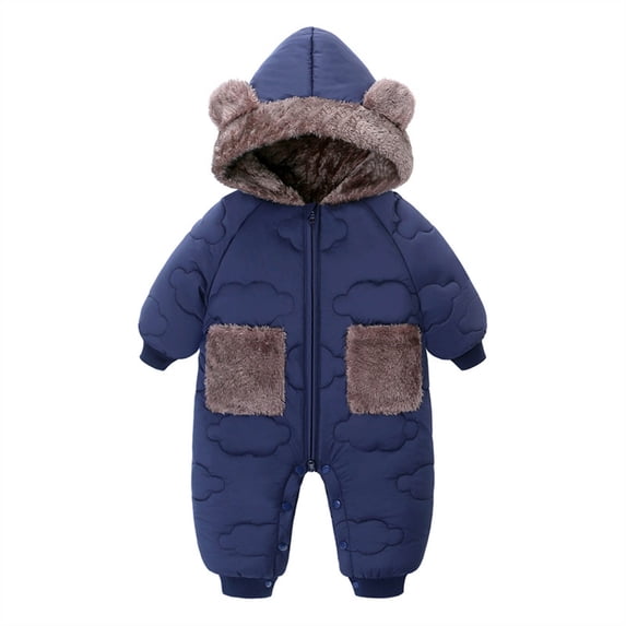KyCheLot Newborn Cotton Jumpsuit with Hood Zip-Up Long Sleeve Fleece Romper Winter Warm Puffer Jacket Sets