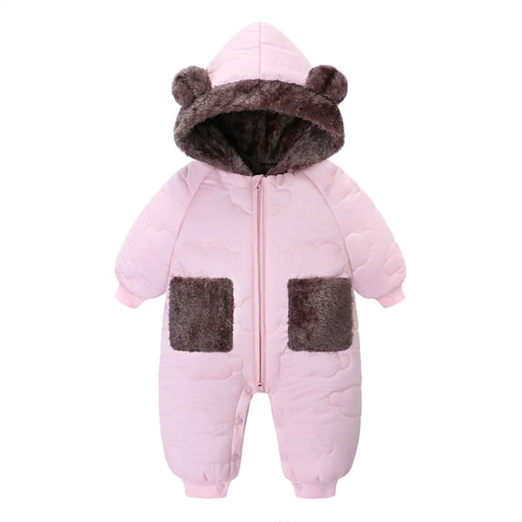 KyCheLot Newborn Cotton Jumpsuit with Hood Zip-Up Long Sleeve Fleece Romper Winter Warm Puffer Jacket Sets