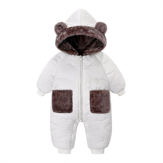 KyCheLot Newborn Cotton Jumpsuit with Hood Zip-Up Long Sleeve Fleece Romper Winter Warm Puffer Jacket Sets