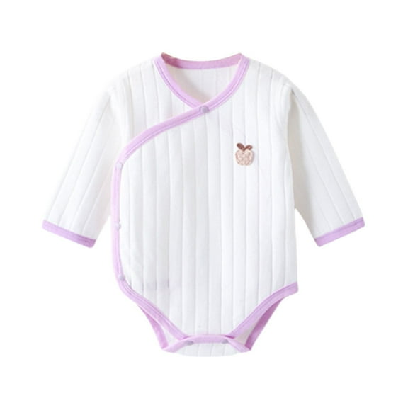 KyCheLot Newborn Girls Cotton Bodysuit Long Sleeve Romper Color Block Undershirt Tops 0-18 Months