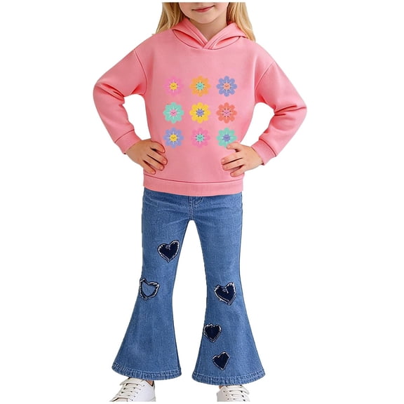 KyCheLot Outfits for Toddler Baby Girls Activewear Hooded Print Long Sleeve Shirts and Flare Leg Pants Set 2-8 Years