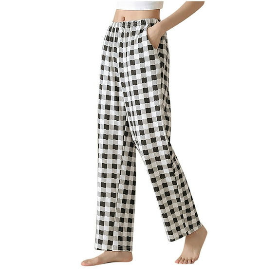 KyCheLot Plaid Pajama Pants for Women Cotton Soft Elastic Waist Sleep Pants with Pockets Straight Leg Pants
