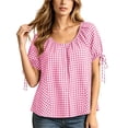 thumbnail image 1 of KyCheLot Plaid Tops for Women Round Neck Solid Color Drawstring Short Sleeve Tops Casual Summer Beach Clothes, 1 of 7